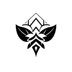 Minimalist Black & White Floral Geometric Design with Leaf-like Elements and Sharp Angles, on white background.