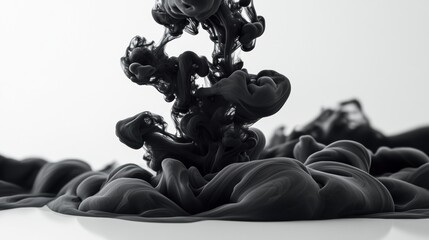 Abstract black ink swirl on a white background.