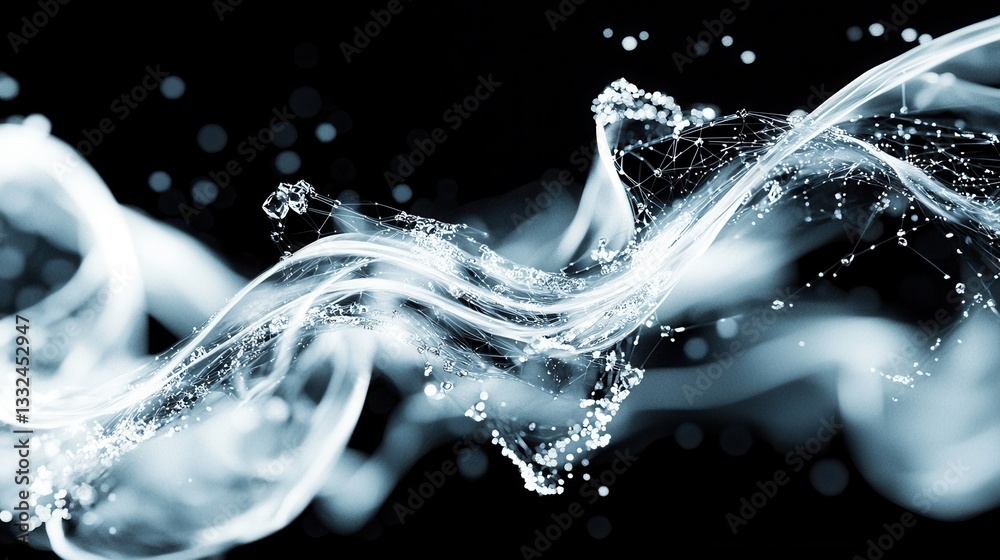 Poster mesmerizing abstract image depicting glowing digital data waves flowing and swirling gracefully acro