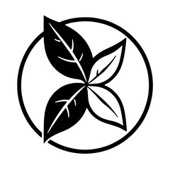 Stylized, symmetrical botanical emblem featuring four interconnected leaves arranged inside a circular border, showcasing a modern design.