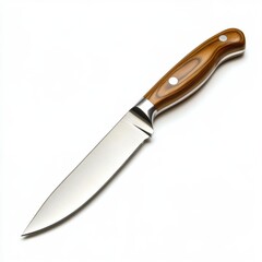 Chef's knife with wooden handle and sharp blade.
