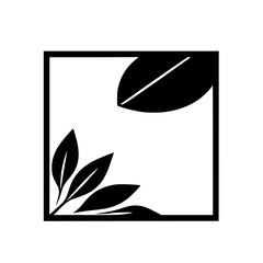 Minimalist Botanical Illustration: Black Leaf Silhouettes Within a Square Frame on a White Background, Elegant and Modern Design.