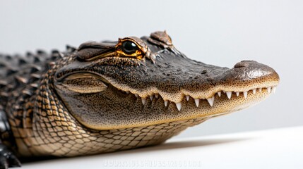 Obraz premium Close-up of an alligator's head and eyes.
