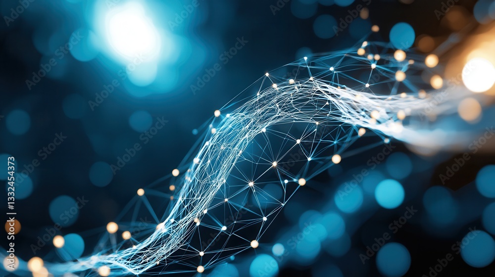 Poster a captivating digital landscape featuring a luminous network of neon points and lines creating the i