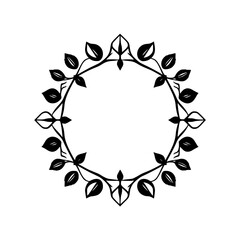 Black and White Circular Floral Border: Elegant Arrangement of Leaves and Vines, Minimalist Design with Negative Space. © MatandSterre