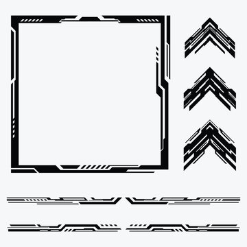 Futuristic Cyber Tech Frame and Borders with Sharp Digital Elements for SciFi and HighTech and Streetwear Designs