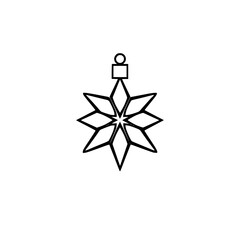 Minimalist Black and White Christmas Ornament Icon: Star-Shaped Design With Geometric Top Elements on White Background.