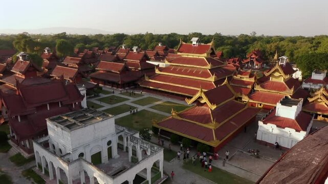 Drone view of Mandalay Palace in Mandalay, Myanmar (Burma) on a sunny day