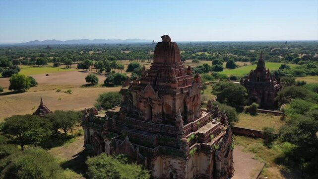 Drone view over Dhammayangyi Temple in Bagan, Largest of all the temples in Bagan, Myanmar