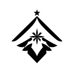 Geometric Black & White Christmas Symbol, Featuring Star, Ornament, and Abstract Design for Holiday Season.