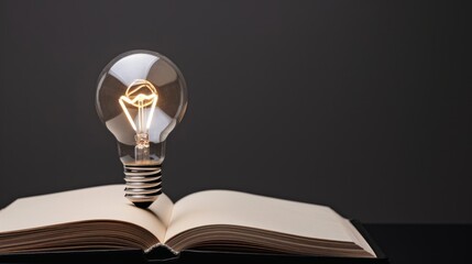 A glowing light bulb inside an open book symbolizes innovative thinking leading to success. Ultra-sharp details and balanced depth.