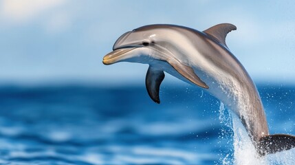 Obraz premium Dolphin leaping gracefully above water surface.