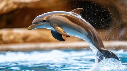 Obraz premium Dolphin jumping gracefully over the water.