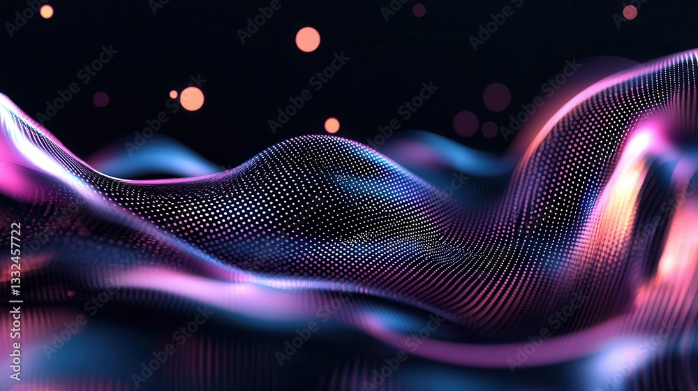 Poster vibrant and dynamic abstract digital artwork featuring glowing neon like wave lines that undulate an