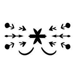 Black and White Floral Ornament with Arrows and Curls, Symmetrical and Decorative Design Element.