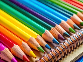 Fototapeta premium Back to School Supplies: Close-up Macro Photography of Pencils, Notebooks, and Crayons
