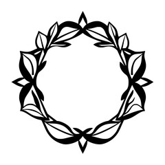 Elegant Black and White Floral Wreath with Leafy and Abstract Design, Circle Shape, Decorative and Minimalistic, for Design Element.