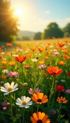 Obraz premium Sun drenched field of wildflowers in full bloom , plants, environment