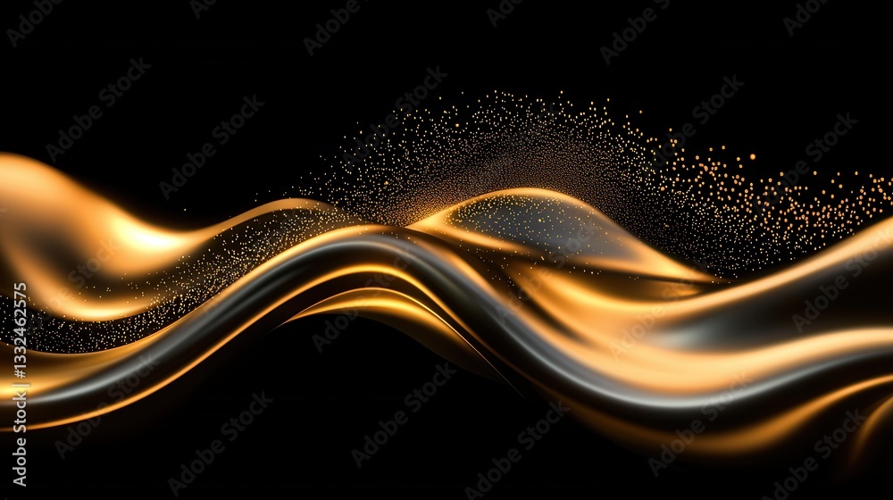 Poster captivating abstract design with dynamic glowing golden neon wave lines against a dark background cr