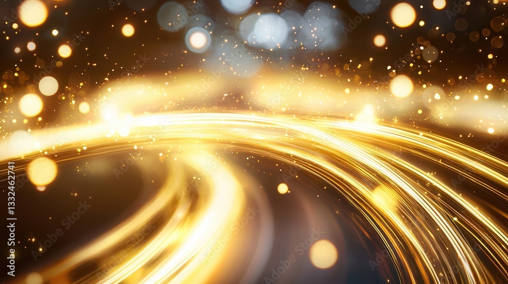 Poster captivating abstract composition of glowing luminous golden neon waves flowing and pulsing at a high