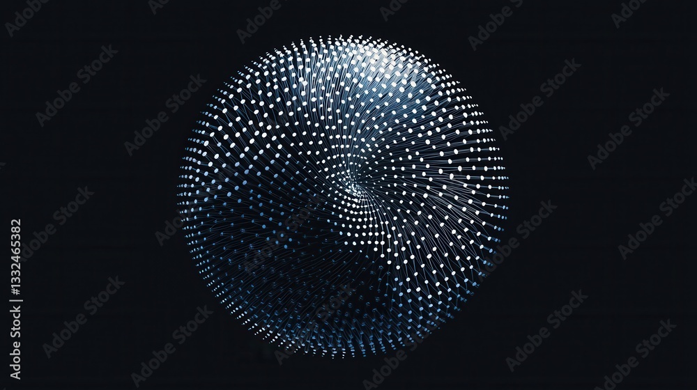 Poster a captivating minimalist rendering of a sleek geometric sphere composed of an intricate pattern of i