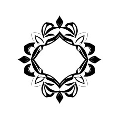Black & White Vector Geometric Ornamental Design Featuring a Symmetrical Decorative Frame or Border on White Background.