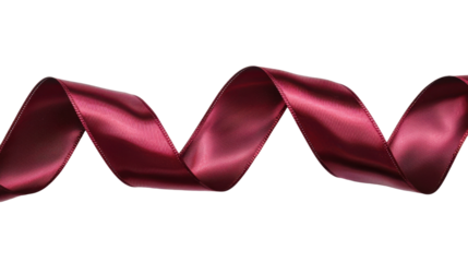 Burgundy silk ribbon waving on transparent background