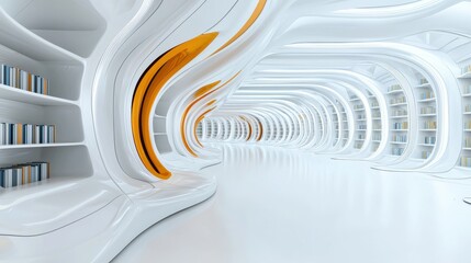 Obraz premium Modern Futuristic Library Interior with Flowing Design and Bright Colors