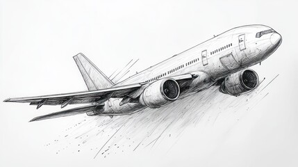 Fototapeta premium Airplane taking off, dynamic sketch style illustration