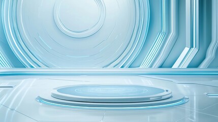 Obraz premium Futuristic Digital Studio with Blue Light and Circular Podium