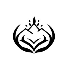 Minimalist Black and White Logo Depicting Mountains Over Floral Elements, Symbolizing Harmony & Growth.