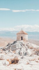 Fototapeta premium chapel on rocky hilltop clear sky
