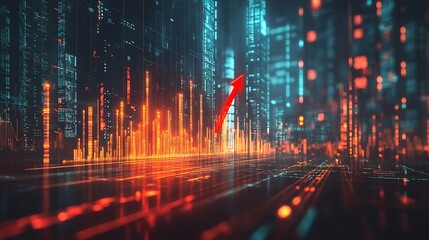 Fototapeta premium Aviation Industry Decline on Stock Market Graph, A digital stock market graph with a downward trend and a red airplane icon