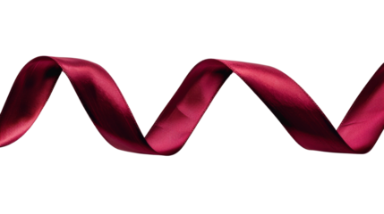 Burgundy silk ribbon waving on transparent background