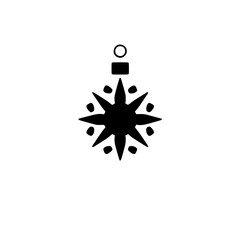 Minimalist Black Christmas Ornament Icon, Geometric Starburst Design, Isolated on White, Simple Holiday Graphic.