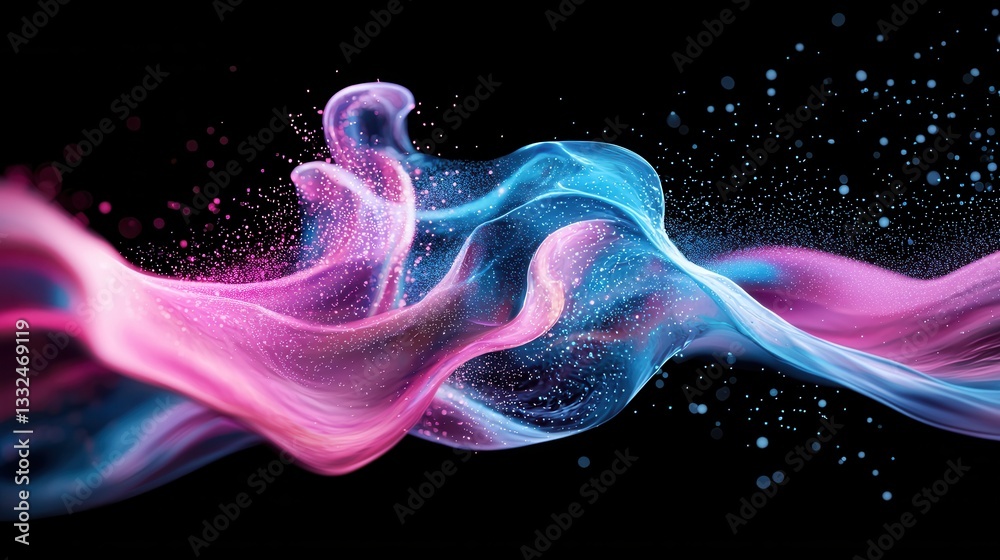 Poster vibrant undulating neon wave lines flow and swirl in a mesmerizing otherworldly space creating a cap