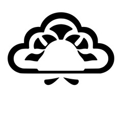 A graphic illustration of a stylized black cloud, with a curved outline and a white, stylized mountain peak, on a white background.
