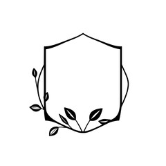 Elegant Black and White Vector Illustration: Hexagonal Frame Adorned with Delicate Leaves, Perfect for Invitations or Logos.