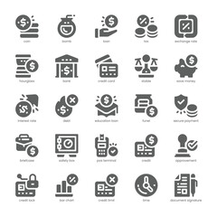 Credit and Loan Icon pack for your website, mobile, presentation, and logo design. Credit and Loan Icon solid design. Vector graphics illustration and editable stroke.