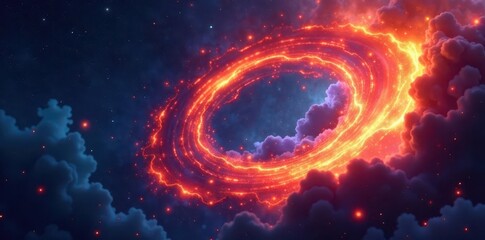 Obraz premium Abstract swirling nebula, fiery ring encircles void, dust, heat