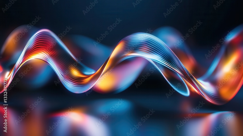 Poster vibrant flowing gold and neon wave lines create a mesmerizing dynamic abstract pattern with a bokeh 