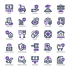 Insurance Icon pack for your website, mobile, presentation, and logo design. Insurance Icon dual tone design. Vector graphics illustration and editable stroke.