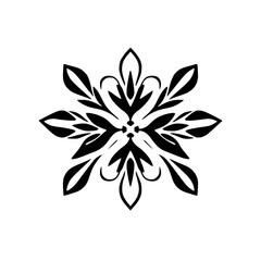 Symmetric Black and White Floral Mandala on White Background, Decorative Art