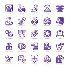 Insurance Icon pack for your website, mobile, presentation, and logo design. Insurance Icon line basic color design. Vector graphics illustration and editable stroke.