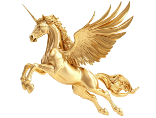 Isolated Gold Unicorn Pegasus