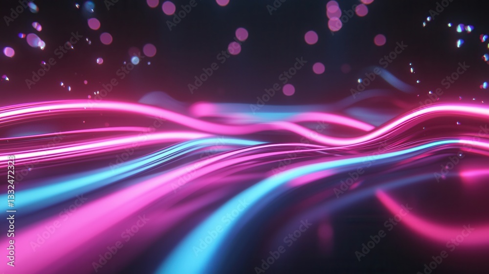 Poster dynamic and vibrant abstract display of high speed neon wave lines in a mesmerizing gradient of pink