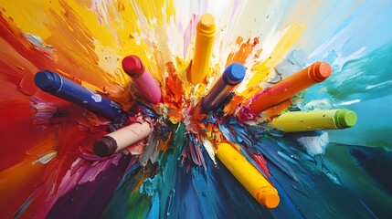 Obraz premium Vibrant splash of colorful crayons