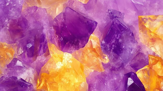 Close-up of ametrine crystals with vibrant purple and yellow-orange colors
