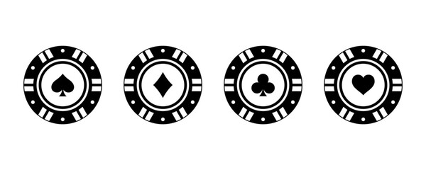 Fototapeta premium Poker chips icons vector set. Playing poker concept. Poker symbols. Isolated casino poker chip logo.