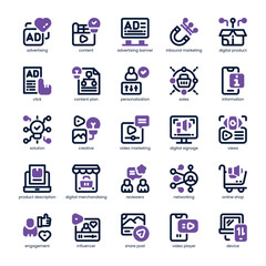Digital Marketing Icon pack for your website, mobile, presentation, and logo design. Digital Marketing Icon dual tone design. Vector graphics illustration and editable stroke.